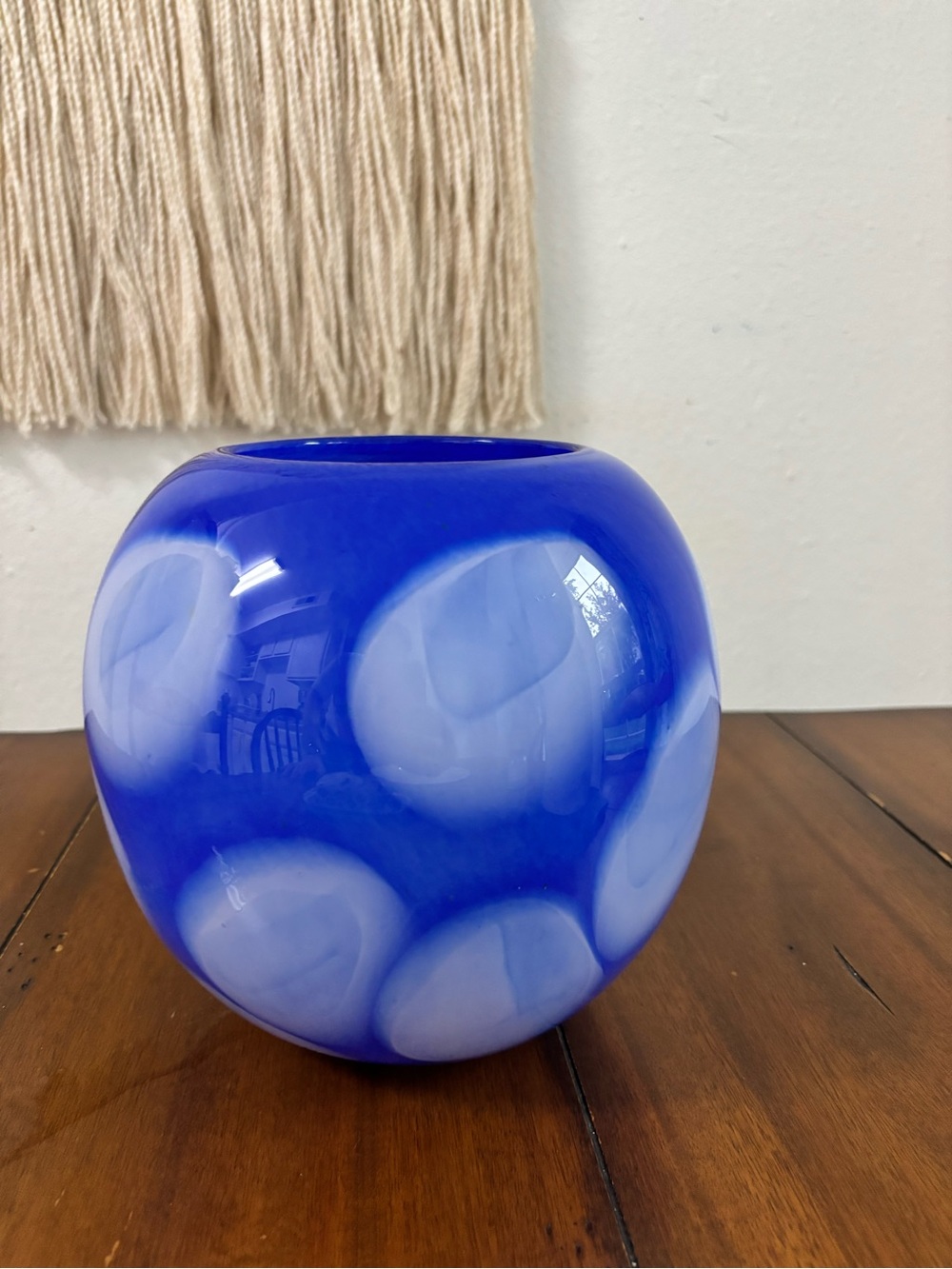Handblown Blue White  Glass Vase